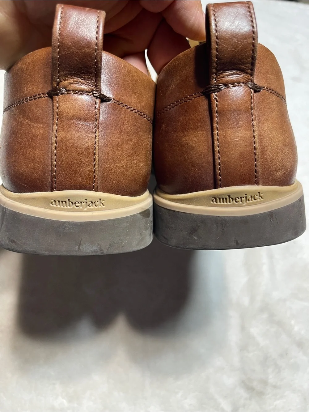 Amberjack Men's Brown Leather Derby Shoes with Contrast Tan Midsole Size 11.5 W